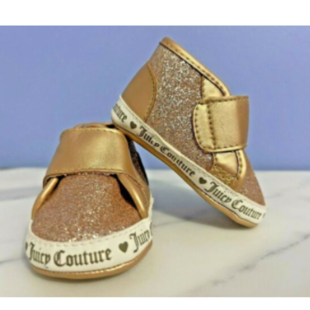 Juicy Couture Baby Girl Crib Shoes Gold Glitter - "JC Baby Santa Cruz" Size 1